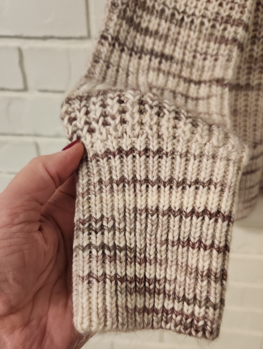 Falls Creek Cream and Burgundy Marled Crew Neck Sweater HAS FLAW - Picture 3 of 8